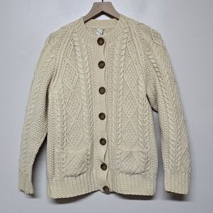 The Scotch House Womens Chunk Cable Knit Ivory‎ Cream Fisherman Sweater Cardigan
